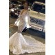 Chic V-neck Sparkle Beads Appliques Prom Dresses Long Sleeves Alluring Fit and Flare Evening Gowns