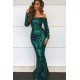 Off Shoulder Evening Dresses with Sleeves Chic Mermaid Sequins Prom Dresses