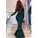 Off Shoulder Evening Dresses with Sleeves Chic Mermaid Sequins Prom Dresses