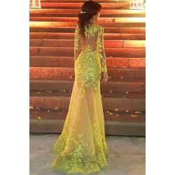 Elegant Lace Long Sleevess Sweetheart Party Dresses With Detachable Skirt Yellow Tulle Evening Gowns