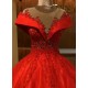 Scarlet Off-the-Shoulder Quinceanera Dresses Lace Crystal Puffy Ball Gown Evening Dress