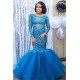 Elegant Blue Long Sleevess Lace Prom Dresses Affordable Wholesale Fit and Flare Open Back Evening Dresses