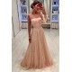 See Through Tulle Bubble Sleeves Prom Party Gowns| Full Beading Long Sleeves Evening Dresses