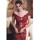 Sparkling Beading Burgundy Appliques Chic Evening Dresses Mermaid See Through Tulle Prom Party Gowns