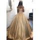 Off-the-Shoulder Champagne Gold Ball Gown Evening Dress Appliques Quinceanera Dresses