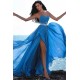 Affordable Blue Sweetheart Evening Dresses Crystals Side Slit Prom Party Gowns