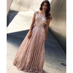 Rose Gold Sequins Evening Dresses |Off-the-Shoulder Chic Bling-bling Prom Party Gowns