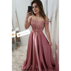 Applique Off-the-Shoulder Prom Dresses Beads Sleeveless Evening Dresses with Bow-knot Belt