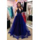 Elegant V-Neck Evening Dress Prom Party Gowns with Beadings