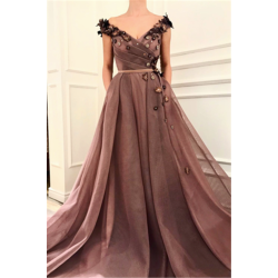 Gorgeous Brown Prom Party Gowns| V-Neck Ball Gown Evening Gowns