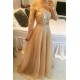 Off Shoulder Long Sleevess Sheer Prom Dresses A-line Crystals Chic Formal Evening Gowns