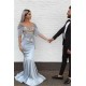 Elegant Mermaid Sky Blue Evening Gowns V-Neck Prom Dresses with Tassels