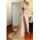 Halter Mermaid Evening Gown with Cape One Shoulder Front Split Prom Party Gowns