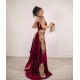 Sleeveless Velvet Burgundy Mermaid Prom Party GownsTassel Gold Appliques Evening Gown with Front Split