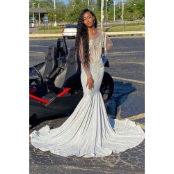 Long Sleeves Prom Party GownsBeading Mermaid Evening Gowns