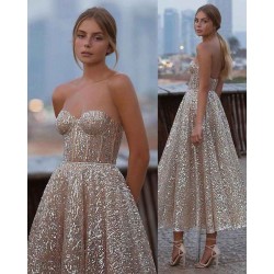 Glliter Seeveless Prom Evening Dress Backless Cocktail Party Dress