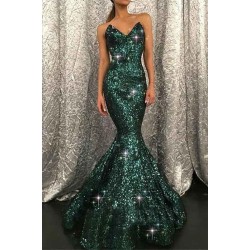 Charming Sweetheart Dark Green Sequins Mermaid Prom Evening Gown