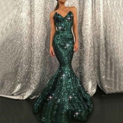 Charming Sweetheart Dark Green Sequins Mermaid Prom Evening Gown