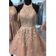 Halter Floral Appliques Mini Homecoming Dress Short Evening Prom Party Gowns