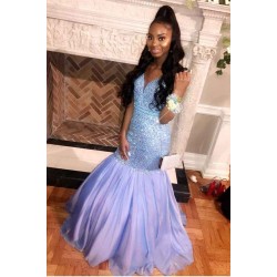 Sparkling Sequins Crystal Elegant Prom Dresses Fit and Flare Chic V-neck Sleeveless Evening Gowns