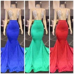 Chic Yellow Sleeveless Crystals Sheer Tulle Prom Dresses New Arrival Mermaid Formal Evening Gowns
