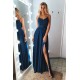 Beautiful Spaghetti-Straps Lace Appliques Prom Dress Long With Split