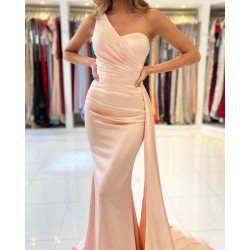 Elegant One Shoulder Long Prom Dress Mermaid Evening Gowns With Ruffles