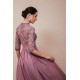 Elegant Violet 3/4 sleeves High waist Beaded Lace Chiffon Evening Dress