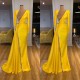 Bright Yellow V-neck Metallic Sequin Long sleeves Prom Dress