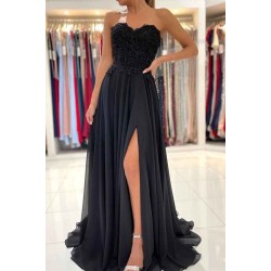 Lace Long Front Split Prom Dress Off-the-shoulder Evening Gown