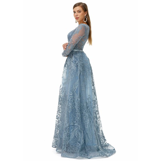 Ballbella Design | Sparkle Beaded Mermaid Long sleeves Prom Dresses with Overskirt