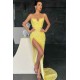 Gorgeous Yellow Sequins Prom Dress Mermaid Split Long Evening Party Gowns