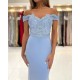 Gorgeous Blue Off-the-shoulder Mermaid Prom Dresses With Lace