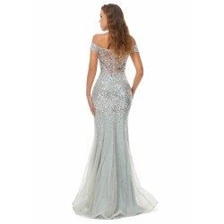 Ballbella Design | Sparkle Silver Mermaid Beaded Cap sleeves Off-the-shoulder Prom Dresses