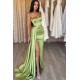 Gorgeous Spaghetti-Straps Sage Green Prom Dress Mermaid Split Long