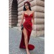 Burgundy Spaghetti-Straps Sleeveless Prom Dress Mermaid Long With Split