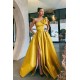 Glorious One Shoulder Yellow Prom Dress Split Long With Pockets