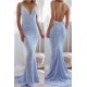 Gorgeous Spaghetti-Straps Backless Prom Dress Mermaid Sequins Sleeveless