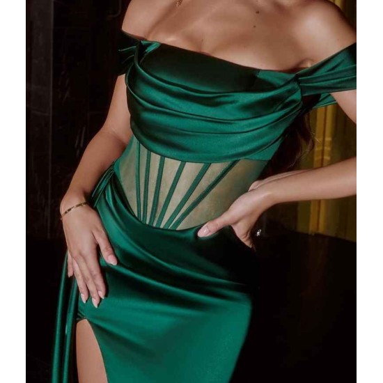 Dark Green Off-the-Shoulder Mermaid Prom Dress Long Slit Online