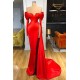 Red Off-the-Shoulder Long Sleeves Prom Dress Mermaid With High Split