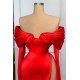Red Off-the-Shoulder Long Sleeves Prom Dress Mermaid With High Split