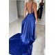 Royal Blue V-Neck Sleeveless Prom Dress Mermaid Slit