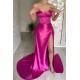 Elegant Fuchsia Sweetheart Long Prom Dress Split With Ruffles