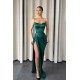 Dark Green Spaghetti-Straps Mermaid Prom Dress Long With Slit