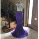 Crystal Beading Illusion Top Halter Long Mermaid Prom Gowns