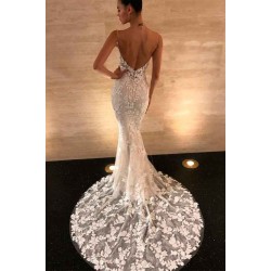 Chic Spaghetti Straps V-neck Lace Prom Dresses|Long Sleevesless Floor Length Evening Gown