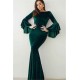 Gorgeous Emerald Green Mermaid Velvet Prom Dresses On Sale Flare Sleeve Vintage Evening Dresses