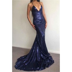 Elegant Sequins Deep V-Neck Prom Party Gowns| Backless Mermaid Chic Evening Gowns