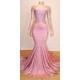 Pink Appliques Long Sleevess Prom Dresses New Arrival Gorgeous Mermaid Evening Gowns