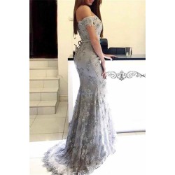 Mermaid Off-the-Shoulder Prom Dresses Sweetheart Long Silver Evening Gowns